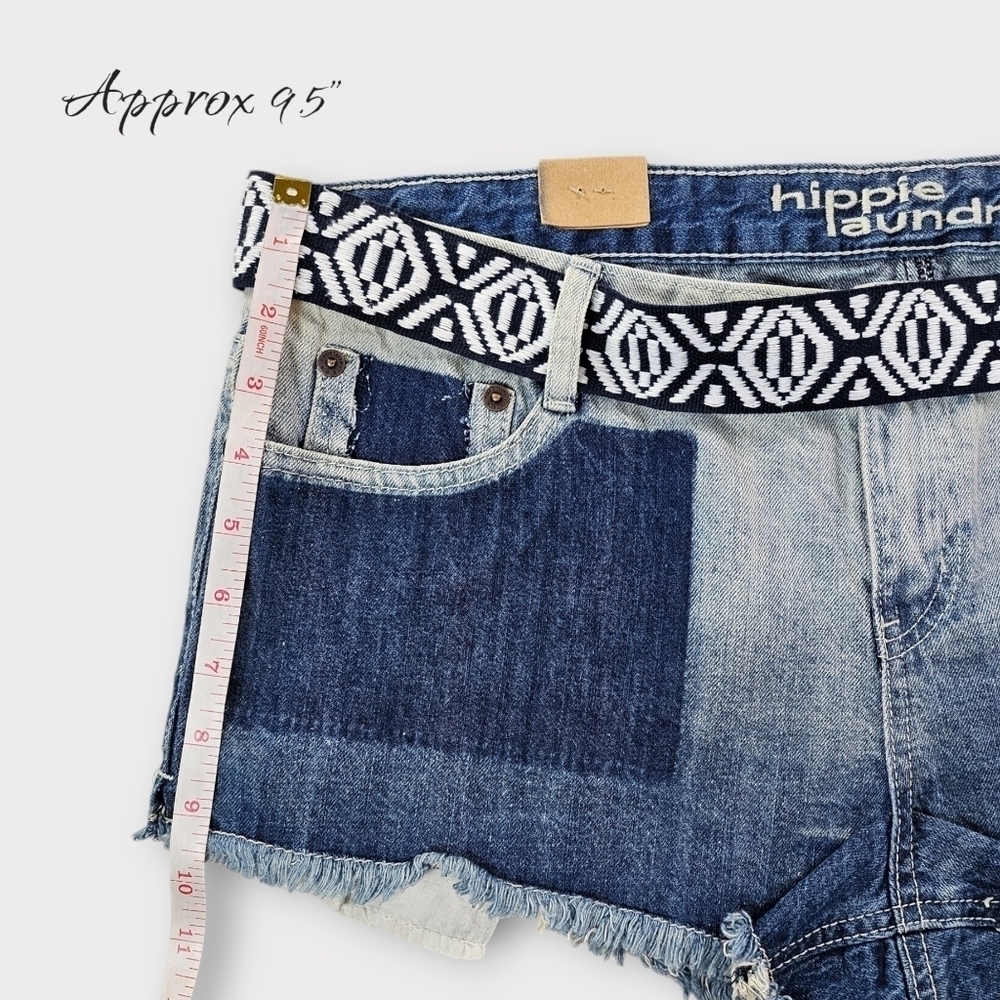 Hippie Laundry Boho Denim Belted Frayed Hem Shorts - Picture 11 of 12